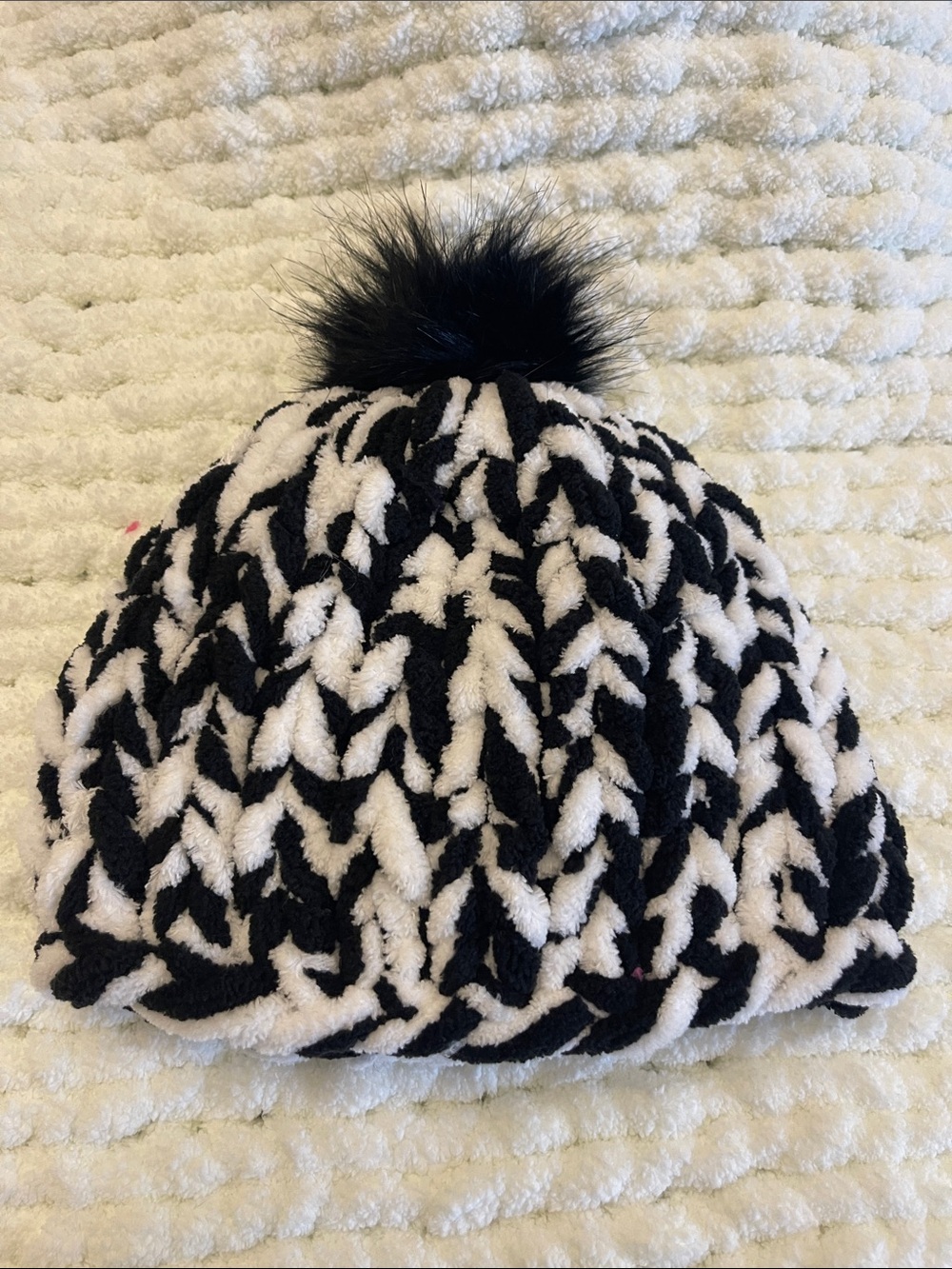 Cozy Black & White Pom Pom Knit Beanie for Kids